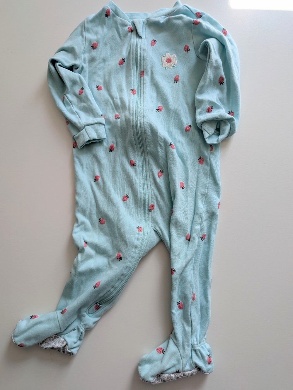 5 For 25$ PEKKLE - Toddler Light Aqua Strawberry Footed One-Piece Pajamas